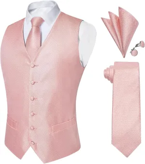 DiBanGu Mens Paisley Suit Waistcoat Silk Dress Vest and Necktie Pocket Square Cufflinks for Wedding Party