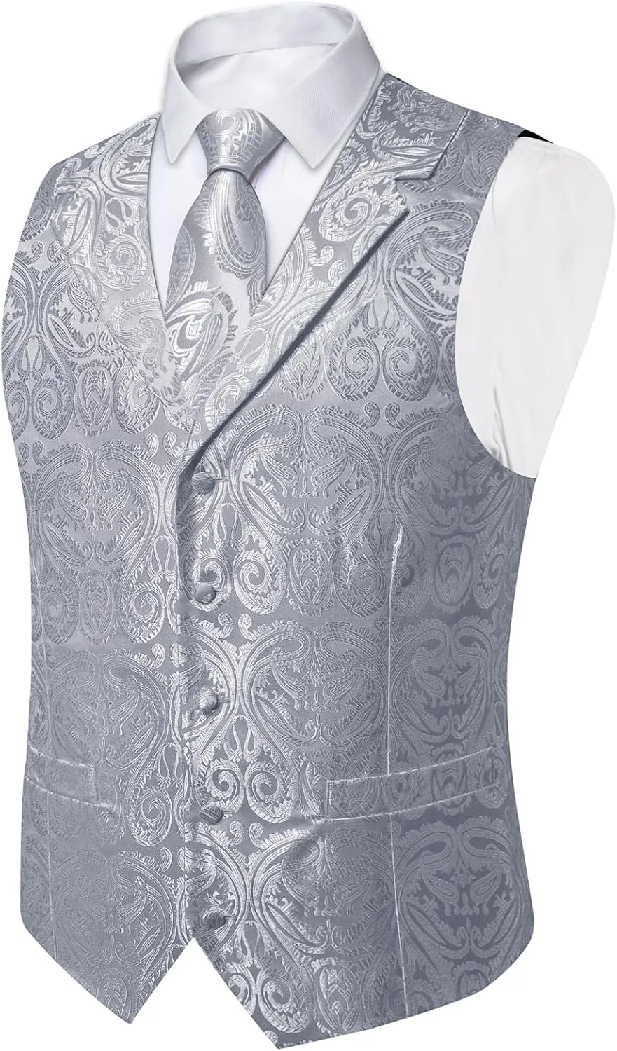 DiBanGu Men's Vest and Tie Set Silk Paisley Suit Vest and Necktie Pocket Square Cufflinks with Tie Clip for Wedding Party