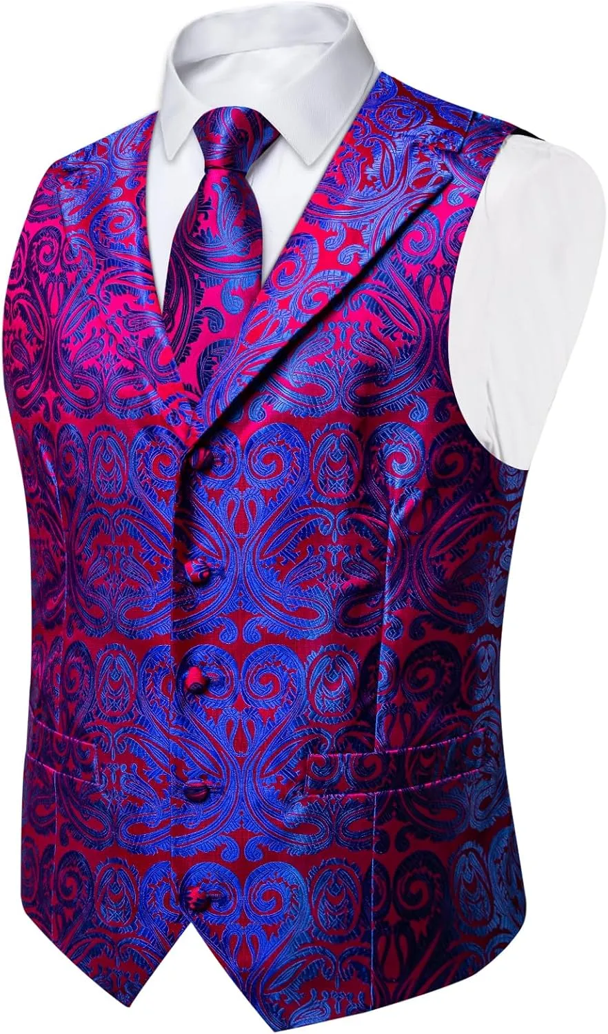 DiBanGu Men's Vest and Tie Set Silk Paisley Suit Vest and Necktie Pocket Square Cufflinks with Tie Clip for Wedding Party