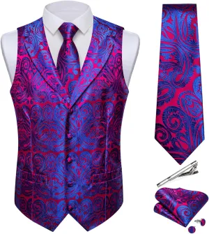 DiBanGu Men's Vest and Tie Set Silk Paisley Suit Vest and Necktie Pocket Square Cufflinks with Tie Clip for Wedding Party