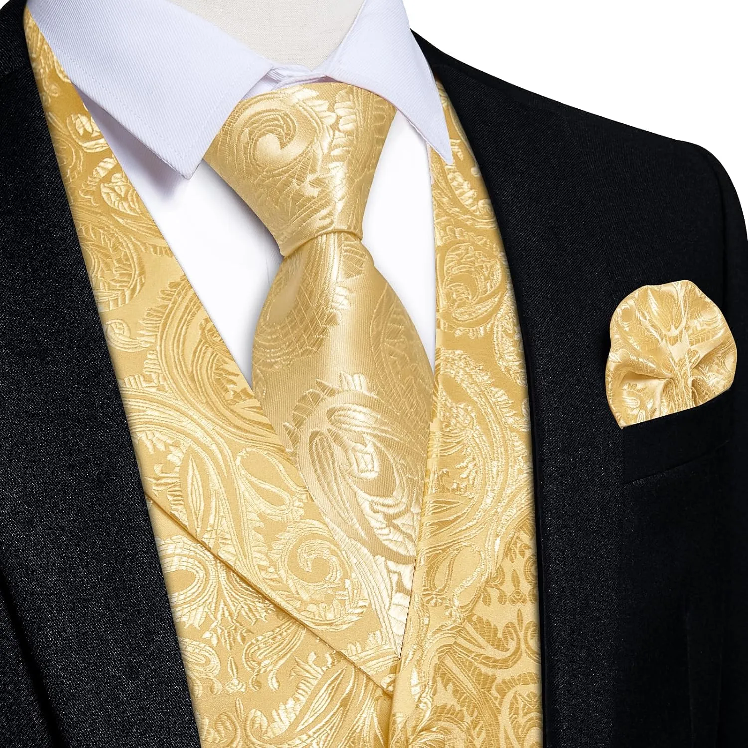 DiBanGu Men's Vest and Tie Set Silk Paisley Suit Vest and Necktie Pocket Square Cufflinks with Tie Clip for Wedding Party