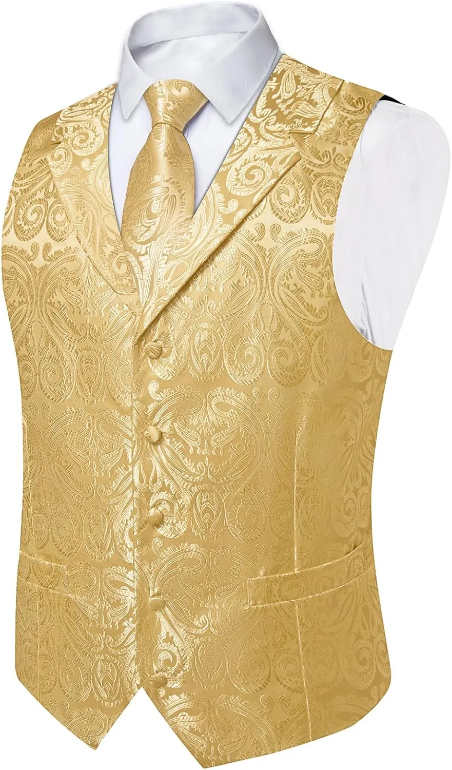 DiBanGu Men's Vest and Tie Set Silk Paisley Suit Vest and Necktie Pocket Square Cufflinks with Tie Clip for Wedding Party