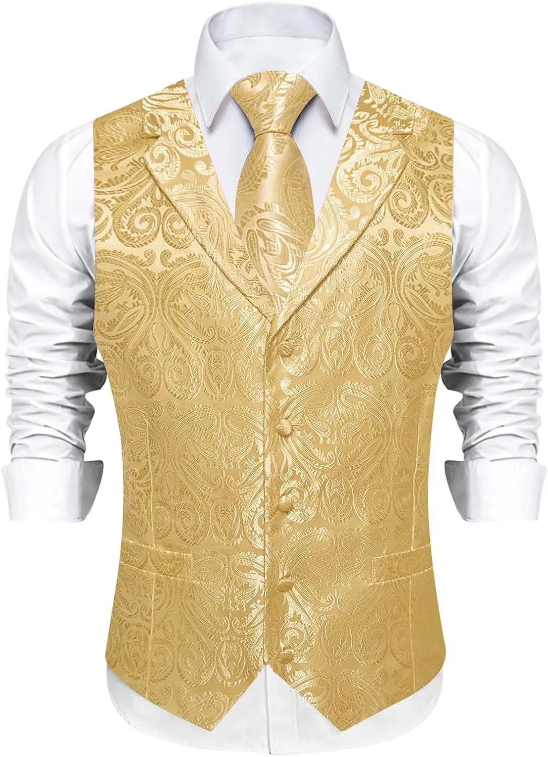 DiBanGu Men's Vest and Tie Set Silk Paisley Suit Vest and Necktie Pocket Square Cufflinks with Tie Clip for Wedding Party