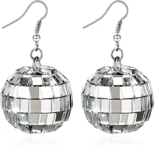 Disco Ball Earrings for Women Silver Punk Disco Mirrorball Earrings 70s outfits Dance Party Costume Accessories Jewelry Gifts