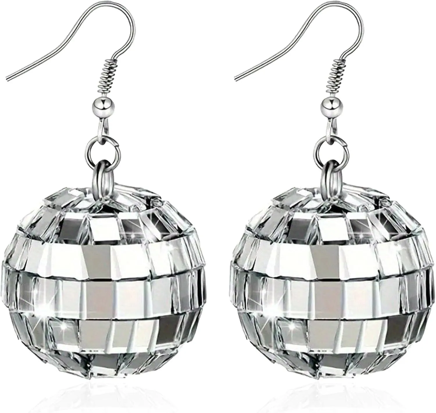 Disco Ball Earrings for Women Silver Punk Disco Mirrorball Earrings 70s outfits Dance Party Costume Accessories Jewelry Gifts