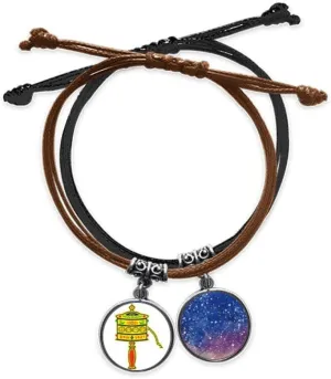 DIYthinker Culture Religion Prayer Wheel Sanskrit Bracelet Rope Hand Chain Leather Starry Sky Wristband