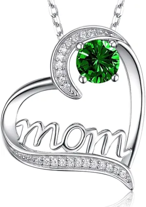Dorella Mothers Day Birthday Gifts for Women 925 Sterling Silver May June July Birthstones Necklace Emerald Ruby Pearl Sapphire and More Stones Jewelry for Her Love Heart Pendant Necklace