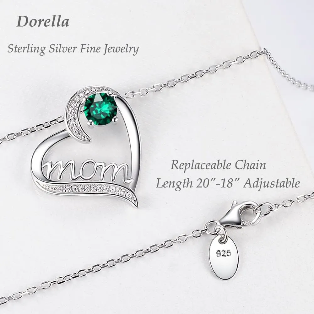 Dorella Mothers Day Birthday Gifts for Women 925 Sterling Silver May June July Birthstones Necklace Emerald Ruby Pearl Sapphire and More Stones Jewelry for Her Love Heart Pendant Necklace