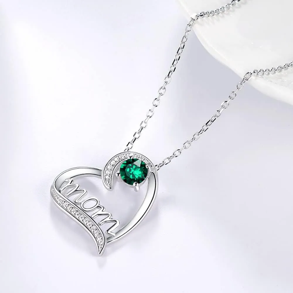 Dorella Mothers Day Birthday Gifts for Women 925 Sterling Silver May June July Birthstones Necklace Emerald Ruby Pearl Sapphire and More Stones Jewelry for Her Love Heart Pendant Necklace