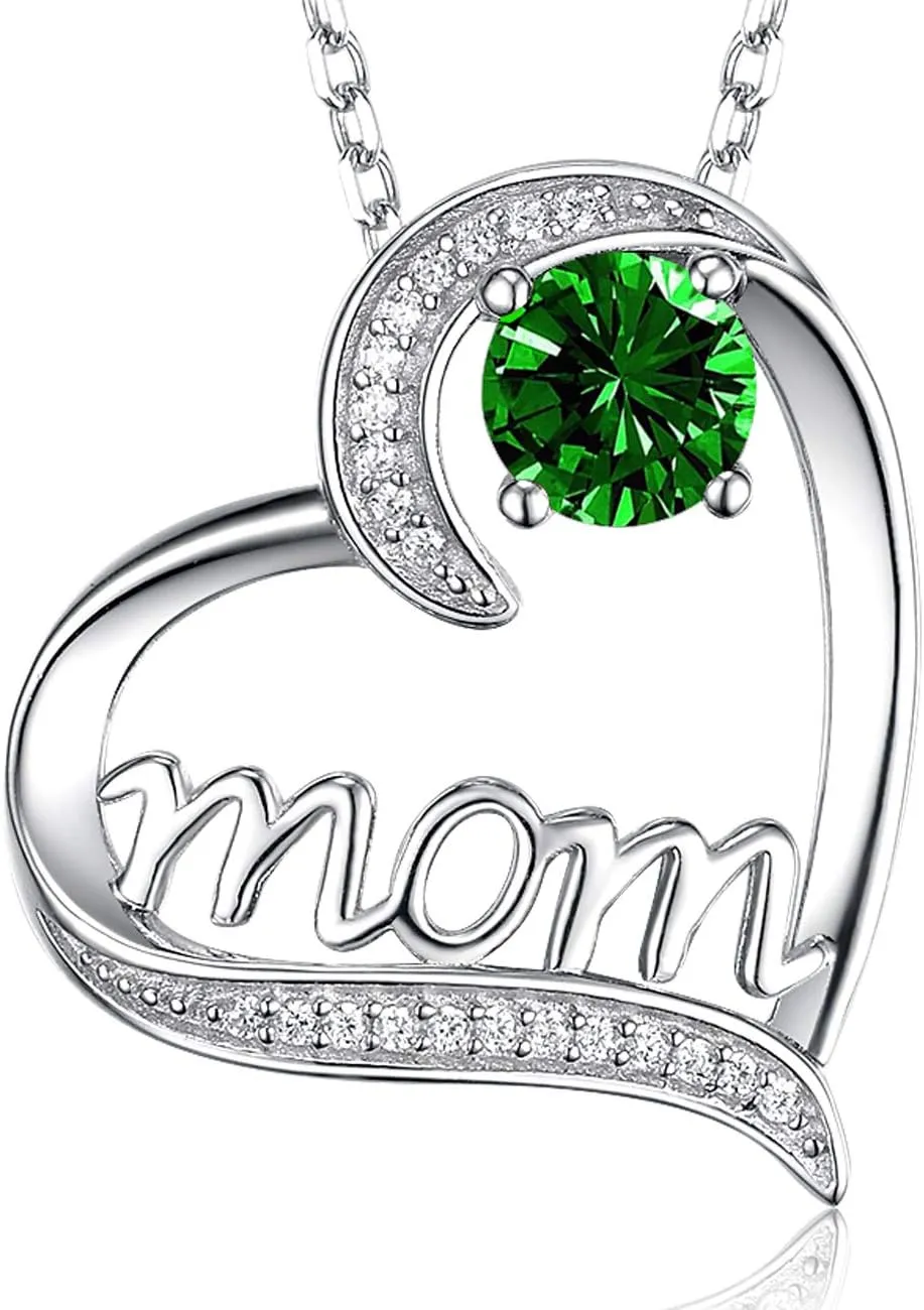 Dorella Mothers Day Birthday Gifts for Women 925 Sterling Silver May June July Birthstones Necklace Emerald Ruby Pearl Sapphire and More Stones Jewelry for Her Love Heart Pendant Necklace