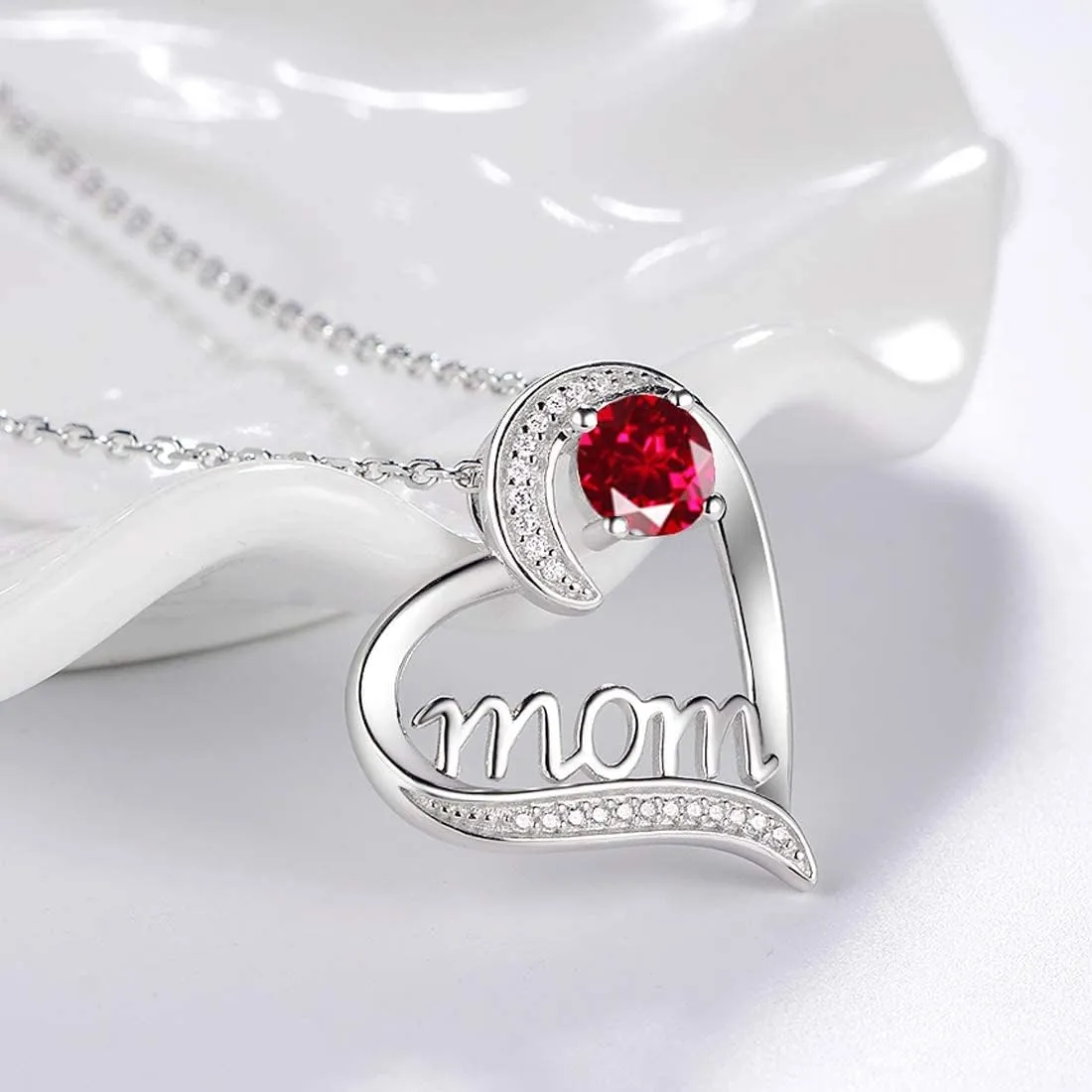 Dorella Mothers Day Birthday Gifts for Women 925 Sterling Silver May June July Birthstones Necklace Emerald Ruby Pearl Sapphire and More Stones Jewelry for Her Love Heart Pendant Necklace