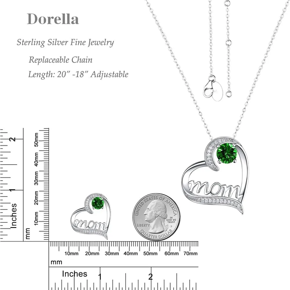 Dorella Mothers Day Birthday Gifts for Women 925 Sterling Silver May June July Birthstones Necklace Emerald Ruby Pearl Sapphire and More Stones Jewelry for Her Love Heart Pendant Necklace