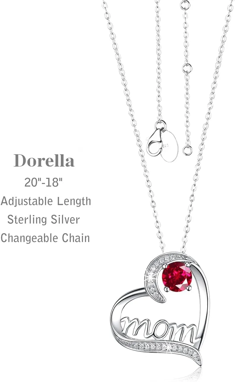 Dorella Mothers Day Birthday Gifts for Women 925 Sterling Silver May June July Birthstones Necklace Emerald Ruby Pearl Sapphire and More Stones Jewelry for Her Love Heart Pendant Necklace