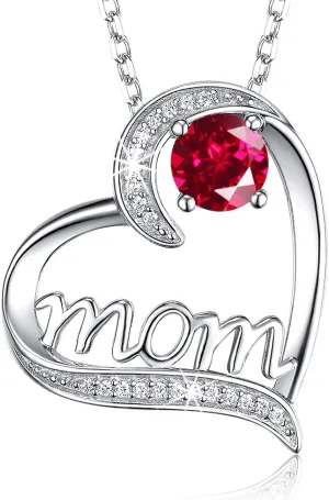 Dorella Mothers Day Birthday Gifts for Women 925 Sterling Silver May June July Birthstones Necklace Emerald Ruby Pearl Sapphire and More Stones Jewelry for Her Love Heart Pendant Necklace