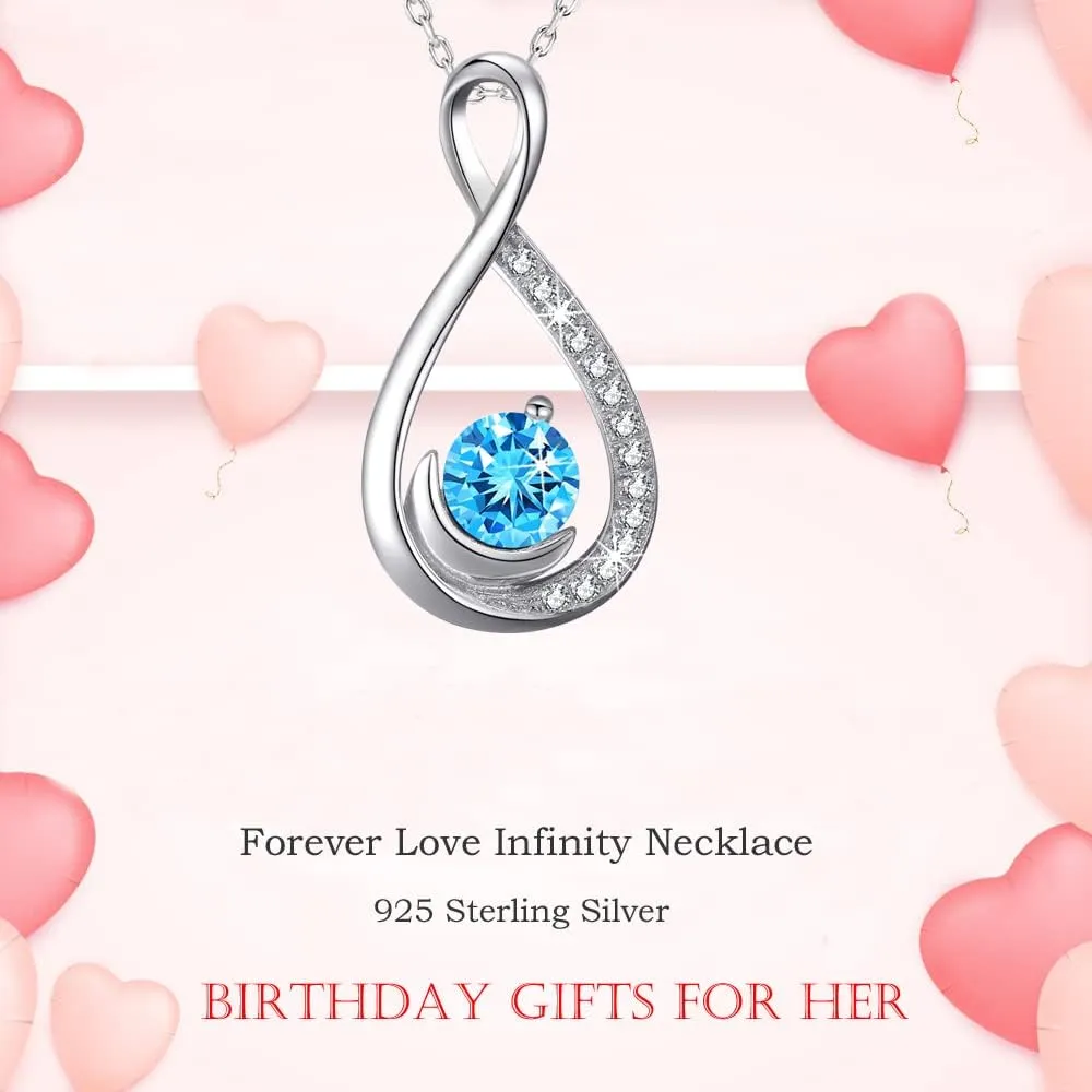 Dorella Mothers Day Jewelry Birthday Gifts for Women Forever Love Infinity Necklace Mom Wife May June Birthstones Emerald Ruby and More Stones Jewelry 925 Sterling Silver
