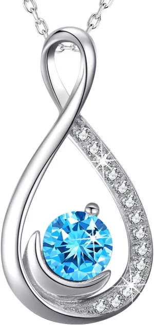Dorella Mothers Day Jewelry Birthday Gifts for Women Forever Love Infinity Necklace Mom Wife May June Birthstones Emerald Ruby and More Stones Jewelry 925 Sterling Silver