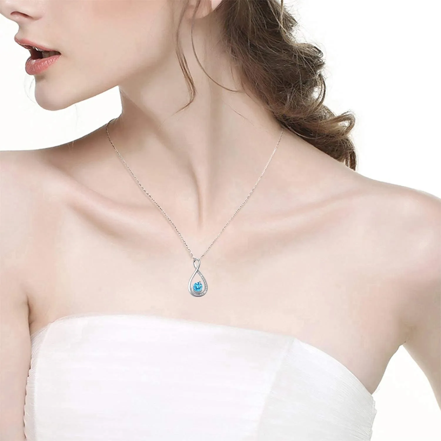 Dorella Mothers Day Jewelry Birthday Gifts for Women Forever Love Infinity Necklace Mom Wife May June Birthstones Emerald Ruby and More Stones Jewelry 925 Sterling Silver
