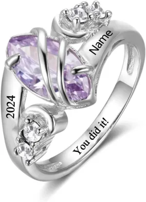 Dorunmo Custom Class Rings High School Graduation Rings 925 Sterling Silver/10K/14K/18K Gold Class of 2025 Ring Graduation Anniversary Birthday Jewelry for Women