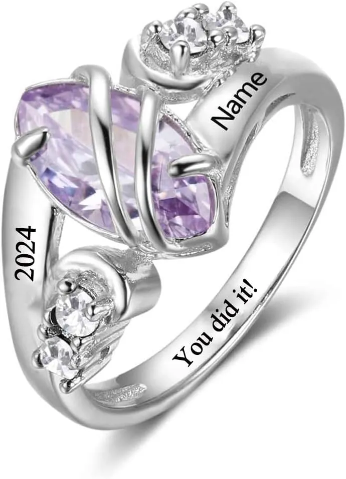 Dorunmo Custom Class Rings High School Graduation Rings 925 Sterling Silver/10K/14K/18K Gold Class of 2025 Ring Graduation Anniversary Birthday Jewelry for Women