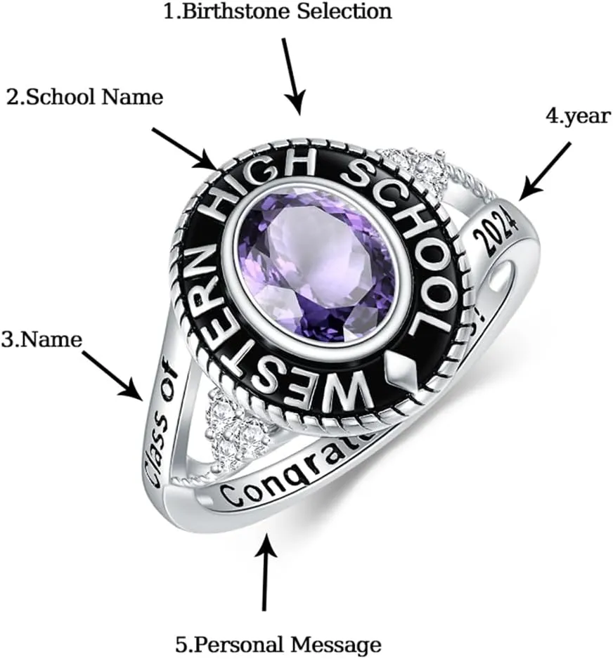 Dorunmo Personalized Custom Class Rings 925 Sterling Silver /10K/14K/18K Gold Birthstone Rings Graduation Birthday Jewelry for Women Men 2025