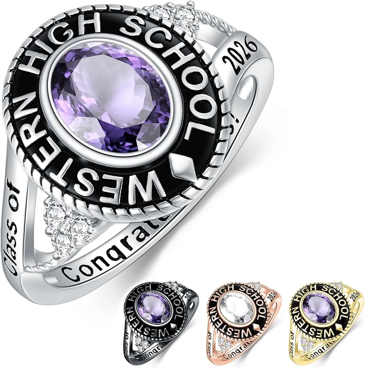 Dorunmo Personalized Custom Class Rings 925 Sterling Silver /10K/14K/18K Gold Birthstone Rings Graduation Birthday Jewelry for Women Men 2025