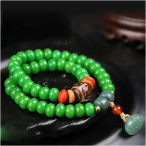 Double Circle Green Bodhi Beaded Bracelet 54 Prayer Buddha Beads Rosary for Men Women Meditation