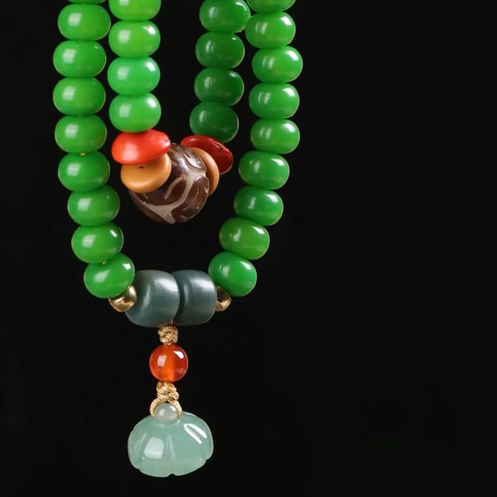 Double Circle Green Bodhi Beaded Bracelet 54 Prayer Buddha Beads Rosary for Men Women Meditation