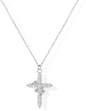 Double Cross Necklace for Women 18K Gold Plated Crown Cross Pendant Necklace Simple Diamond Cross Charm Link Chain Choker Delicate Faith Jewelry Religious Gifts for Women