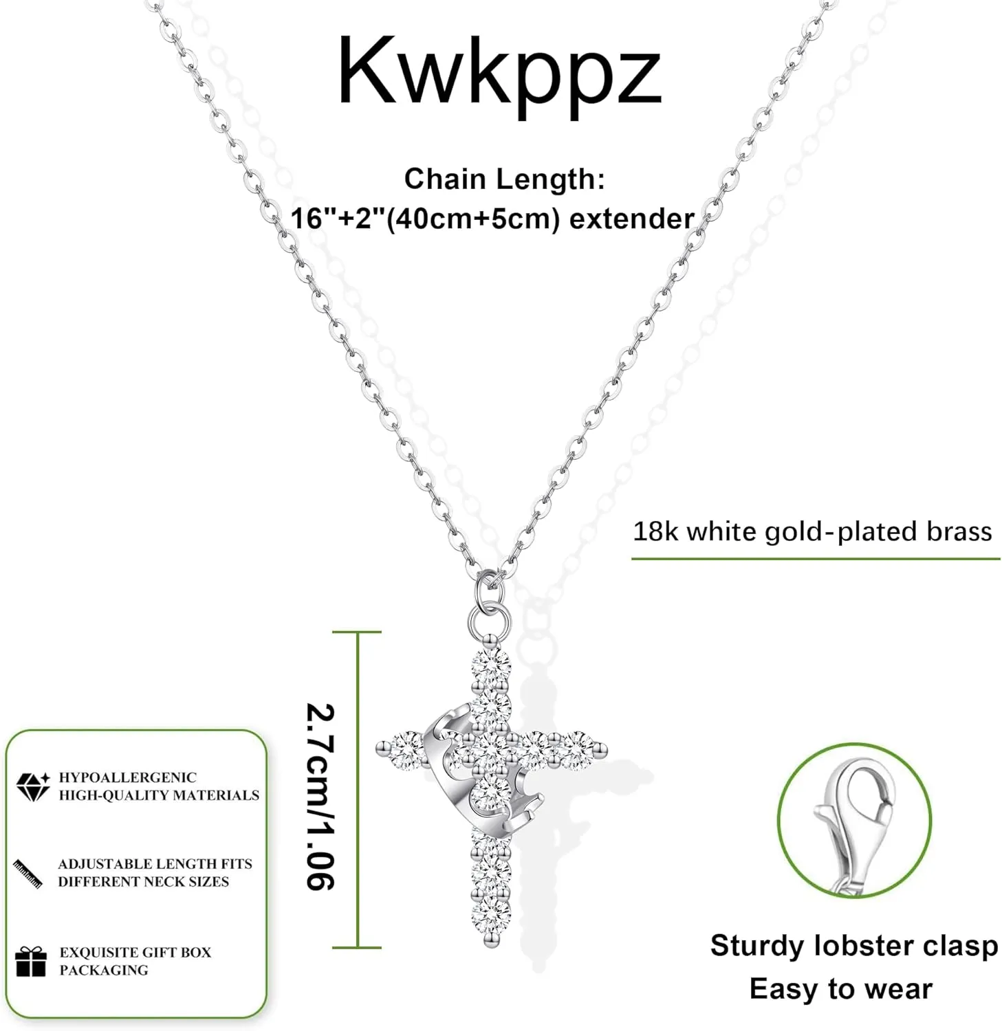 Double Cross Necklace for Women 18K Gold Plated Crown Cross Pendant Necklace Simple Diamond Cross Charm Link Chain Choker Delicate Faith Jewelry Religious Gifts for Women
