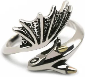 Dragon Ring S990 Open Wrap Rings Pterosaur Dinosaur Animal Punk Rings Sterling Silver Jewerly Gift for Women Men