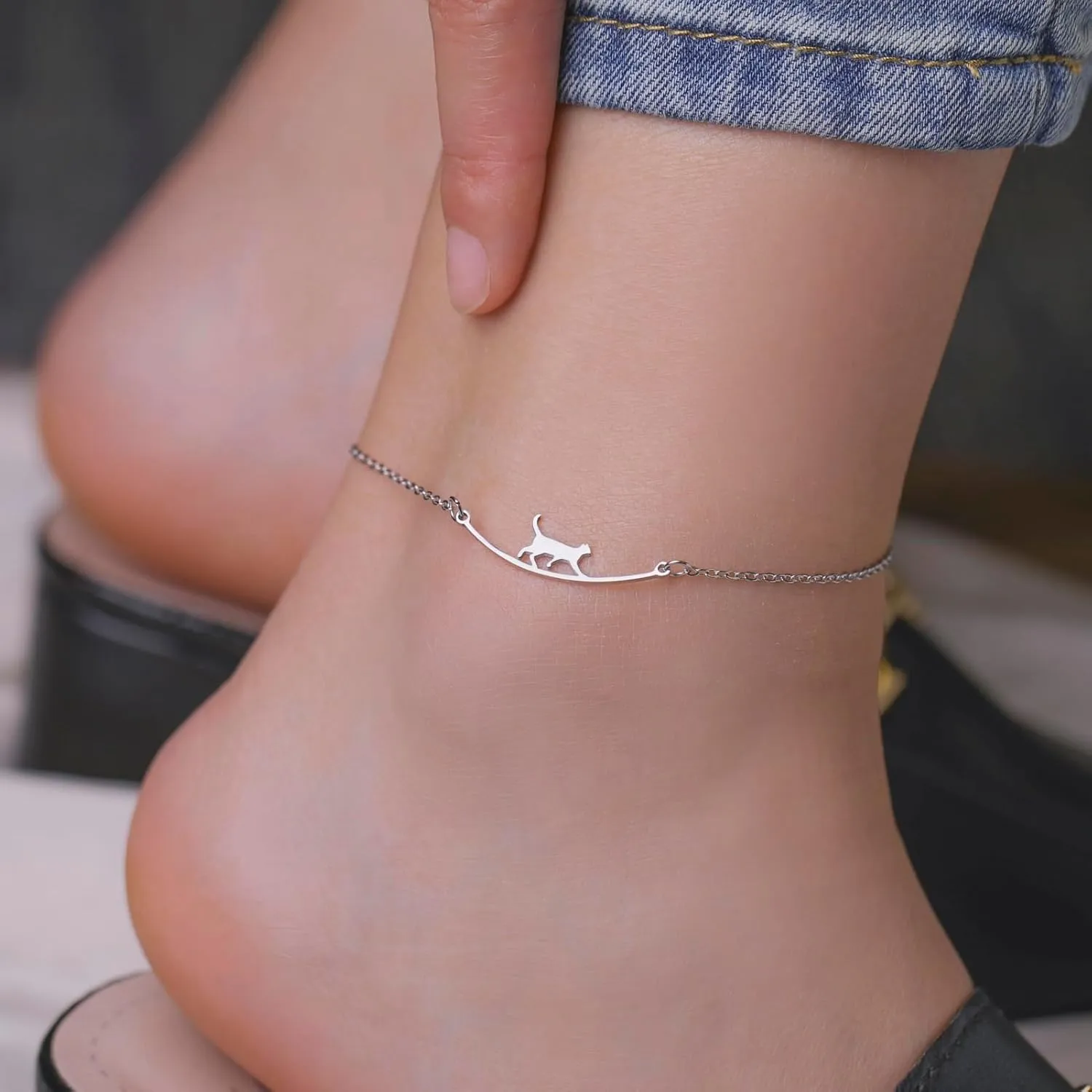 Dreamtimes Cat Anklet for Women Adjustable Foot Ankle Bracelet Jewelry Summer Beach Cute Animal Jewelry Foot Chain Christmas Lovers Gift