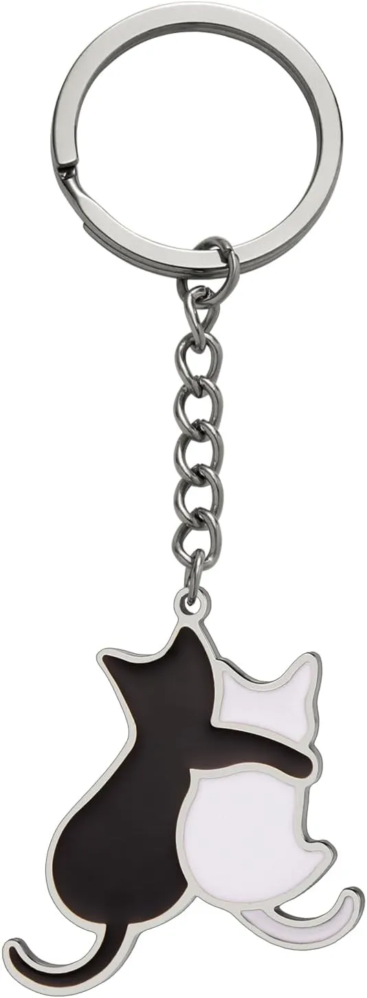 Dreamtimes Cute Cat Keychain Dog keychains for Women Man Cute Bag Car Keyring Stainless Steel Keyring Black Cat Keychain