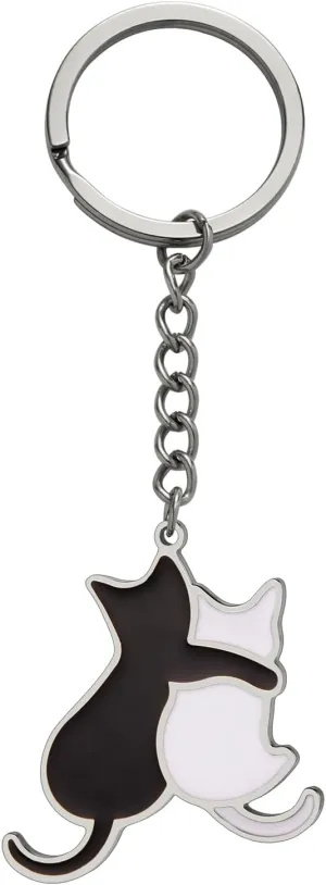 Dreamtimes Cute Cat Keychain Dog keychains for Women Man Cute Bag Car Keyring Stainless Steel Keyring Black Cat Keychain