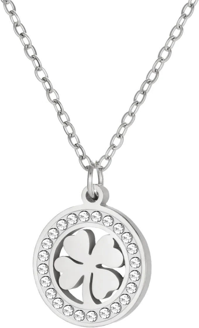 Dreamtimes Four Leaf Clover Necklace for Women Lucky Pendant Chain Necklace Four Leaf Clover Heart-shaped Pendant Necklace Fashion Stainless Steel Jewelry