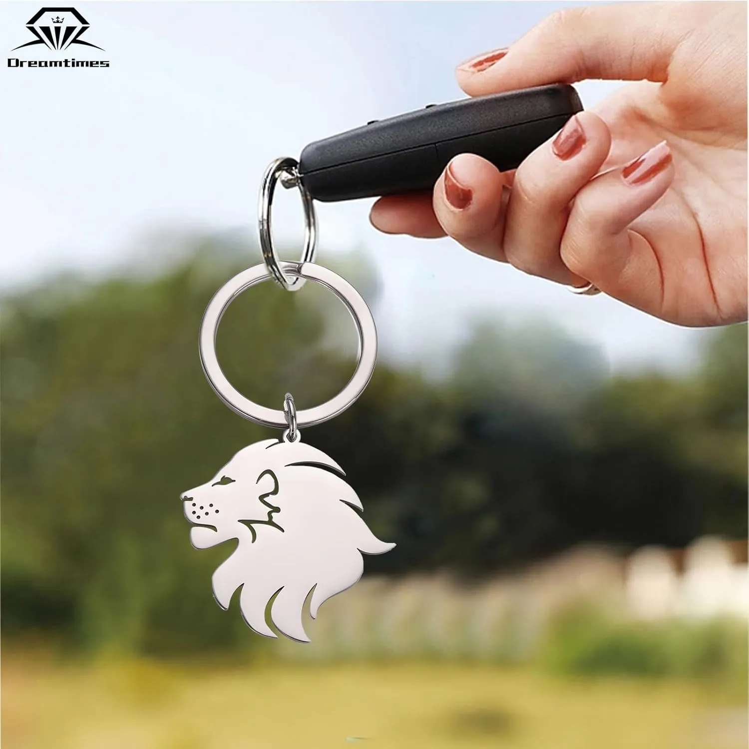 Dreamtimes Lion With King Crown Keychain for Men Stainless Steel Lion Punk Rock Keychain Bag Car Key Pendant Keychain
