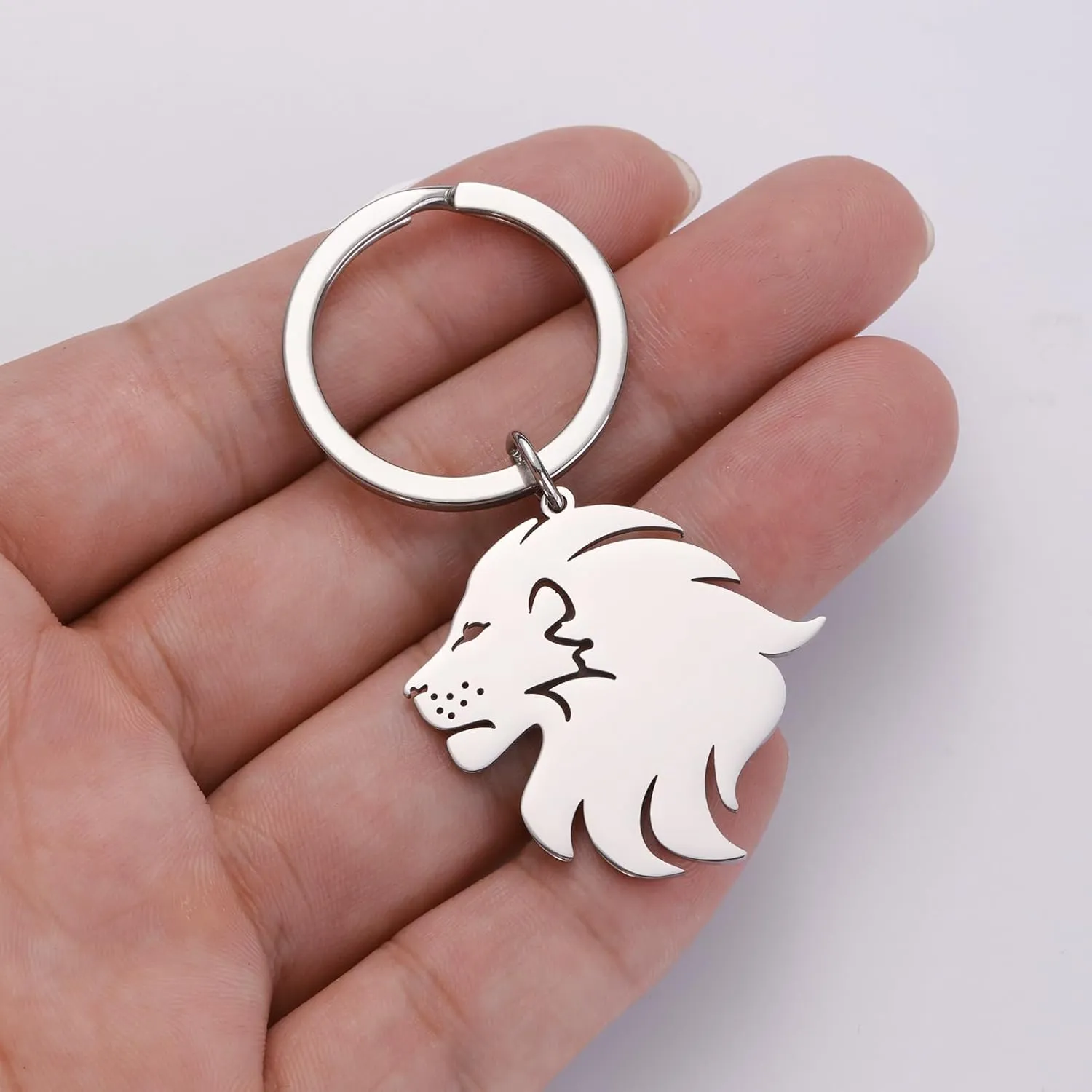 Dreamtimes Lion With King Crown Keychain for Men Stainless Steel Lion Punk Rock Keychain Bag Car Key Pendant Keychain