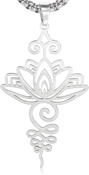 Dreamtimes Lotus Flower Pendant Necklace for Women Yoga Healing Charms Unalome Symbol Amulet Stainless Steel Jewelry Lotus Flower Necklace Buddha Yoga Necklace