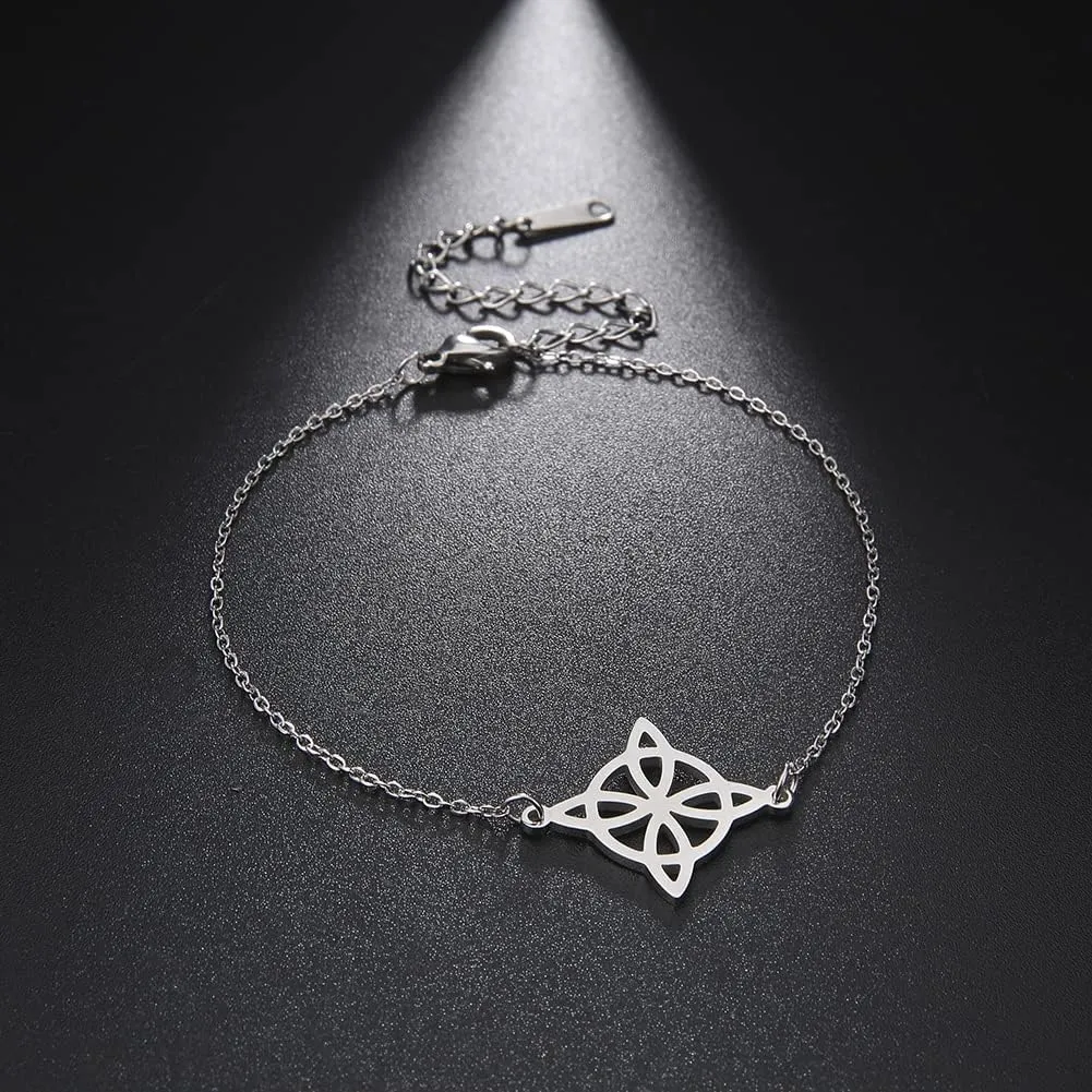 Dreamtimes Trendy Witch Knot Charm Bracelet Celtics Bracelet Geometric Women Female Stainless Steel Witchcraft Chain Bracelet Wiccan Jewelry for Women Vintage Om Yoga Bracelet