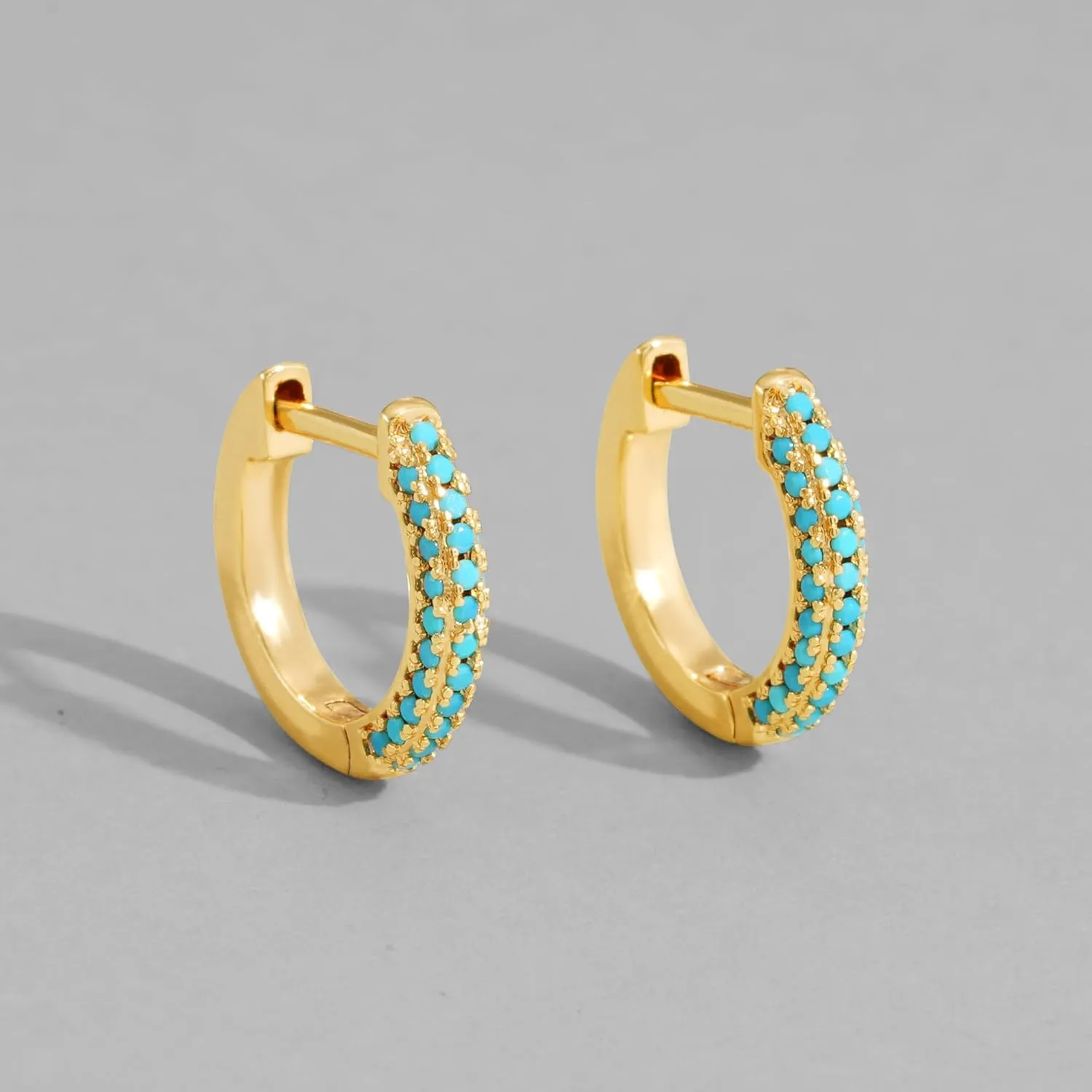 Dremmy Studios Dainty CZ Huggie Hoop Earrings 14K Gold Plated Chunky Simple Cute Thick Round Frill Bead Ball Starburst Cuff Earrings Cubic Zirconia Hoop Earrings Minimalist Personalized Gift for Her