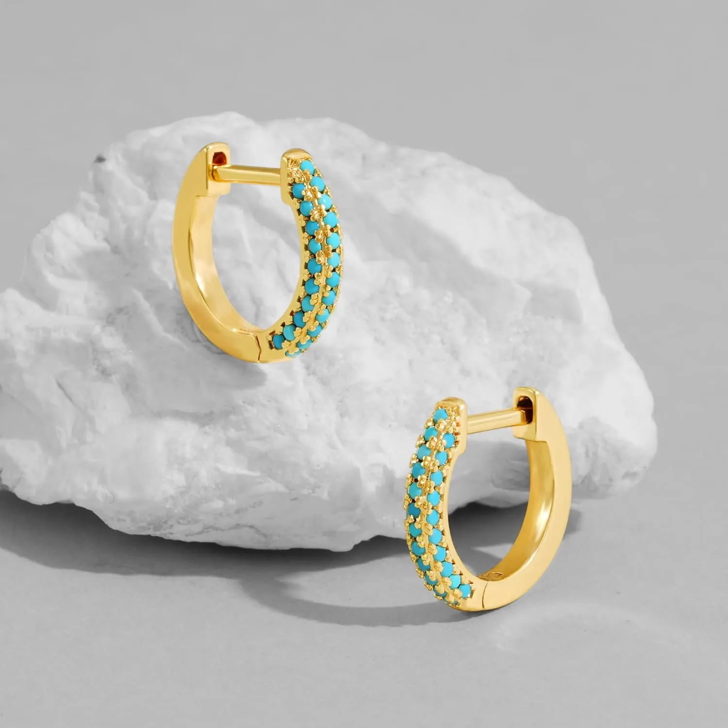 Dremmy Studios Dainty CZ Huggie Hoop Earrings 14K Gold Plated Chunky Simple Cute Thick Round Frill Bead Ball Starburst Cuff Earrings Cubic Zirconia Hoop Earrings Minimalist Personalized Gift for Her
