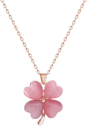 Dtja Cute Clover Flower Pendant Necklace for Women Girls Gold Plated Cats Eye Shamrock Leaf Charms Link Chain Necklace Adjustable Delicate Lucky St.Patrick's Day Birthday Wedding Jewelry Gift 18 Inch