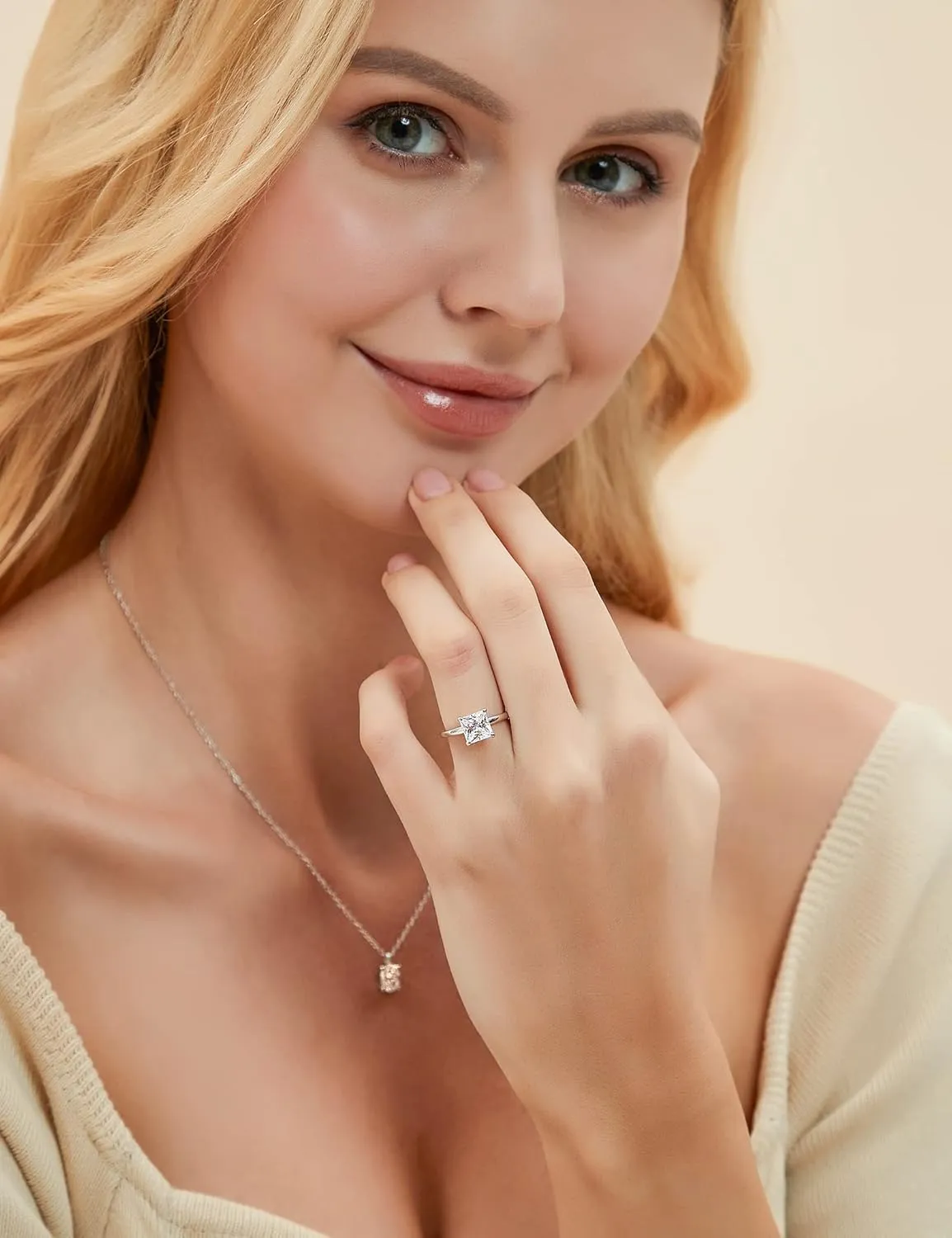 EAMTI 2CT 925 Sterling Silver Engagement Rings Princess Cut Cubic Zirconia CZ Wedding Promise Rings for Her Stunning Wedding Bands for Women Size 3-11