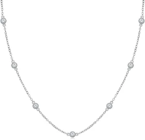EAMTI 925 Sterling Silver Station Necklace for Women CZ BTY Necklace Pendant by The Yard Station Bezel Jewelry for Women Extenders with Lobster Clasp Delicate Link Chain Anniversary Day 16 Inch