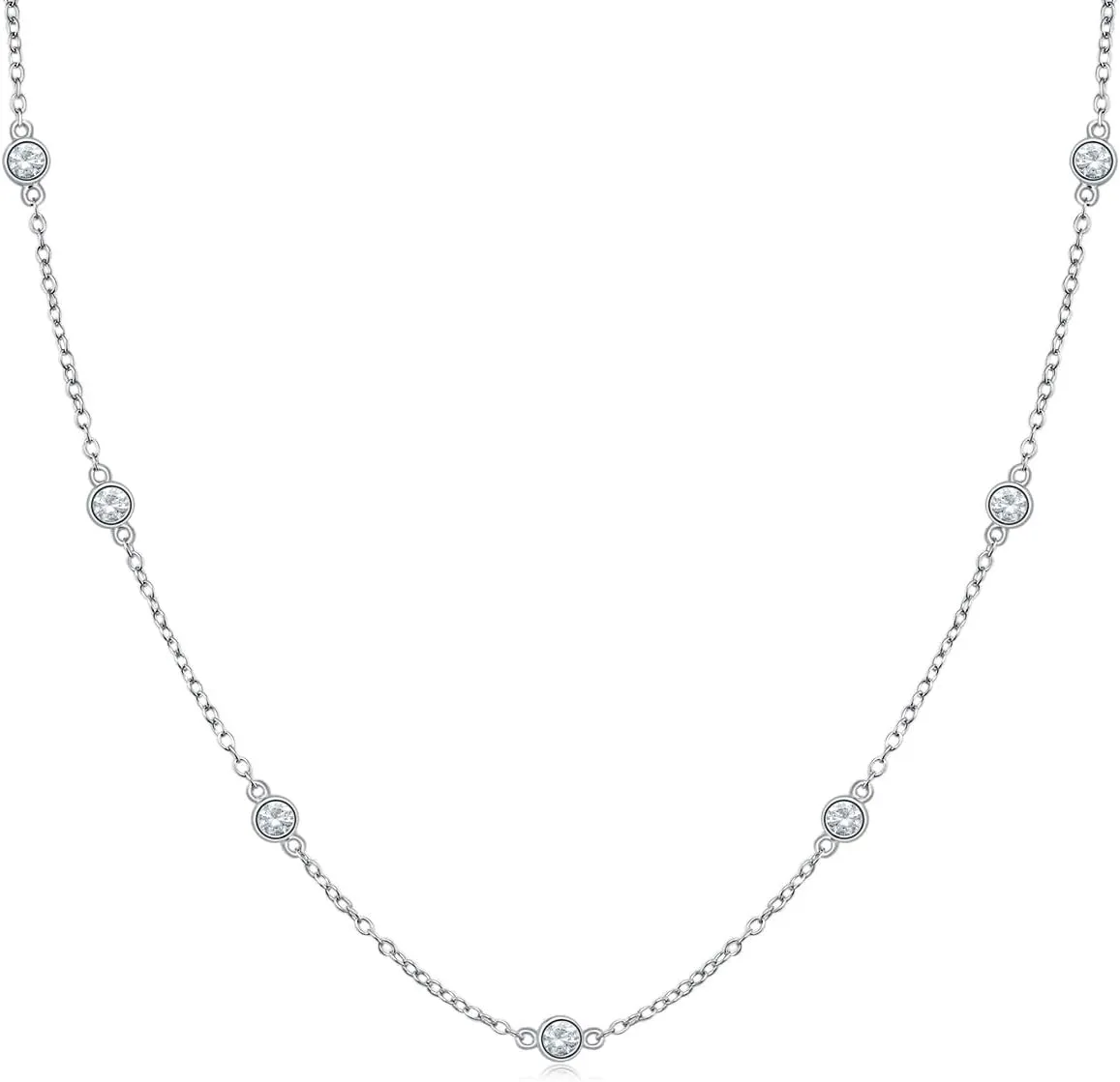 EAMTI 925 Sterling Silver Station Necklace for Women CZ BTY Necklace Pendant by The Yard Station Bezel Jewelry for Women Extenders with Lobster Clasp Delicate Link Chain Anniversary Day 16 Inch