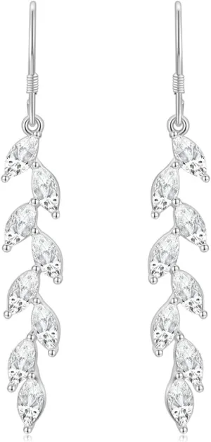EAMTI Silver Dangle Earrings for Women Cubic Zirconia Marquise Bridal Wedding Earrings 925 Sterling Silver Post Engagement Earring
