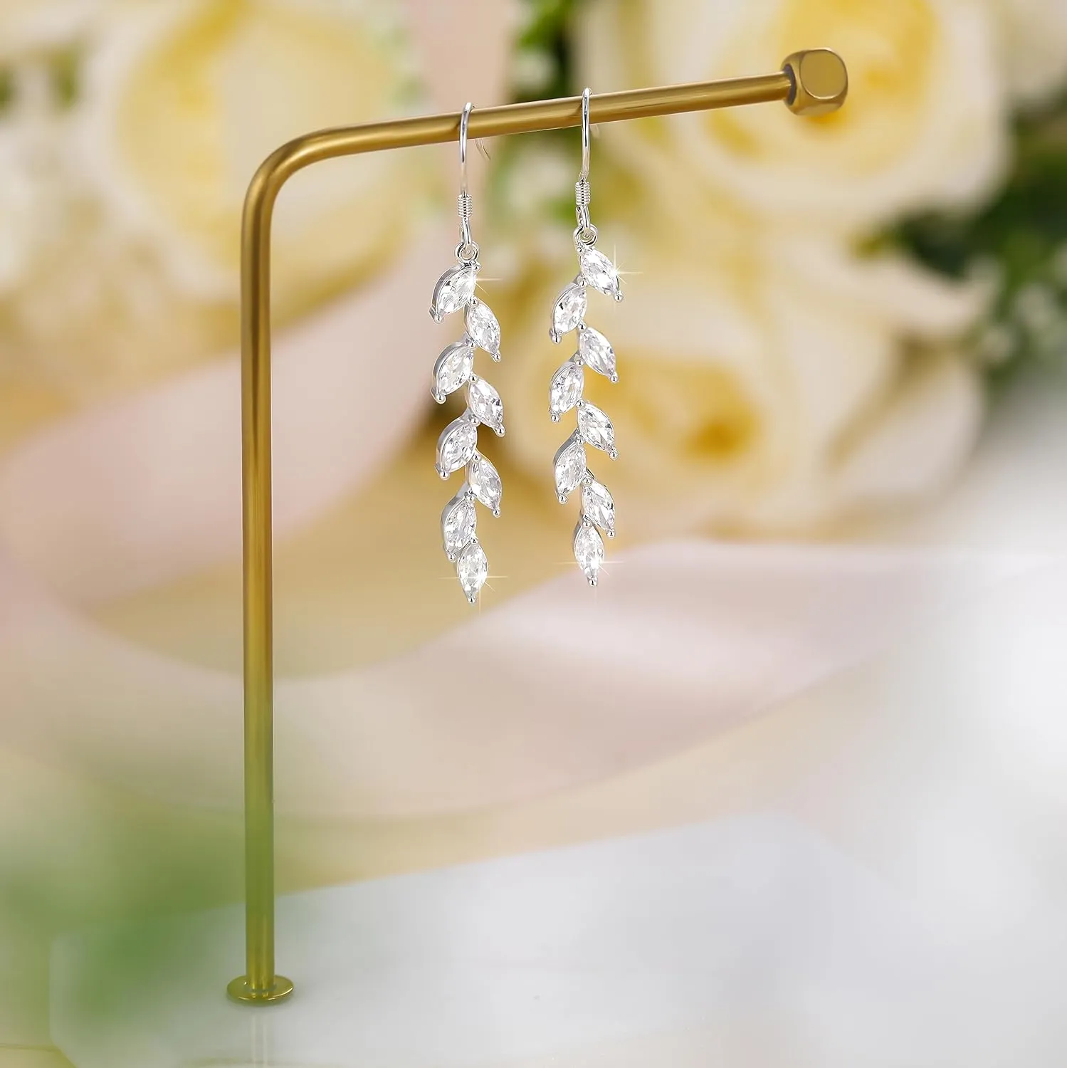 EAMTI Silver Dangle Earrings for Women Cubic Zirconia Marquise Bridal Wedding Earrings 925 Sterling Silver Post Engagement Earring