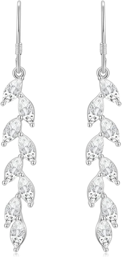 EAMTI Silver Dangle Earrings for Women Cubic Zirconia Marquise Bridal Wedding Earrings 925 Sterling Silver Post Engagement Earring