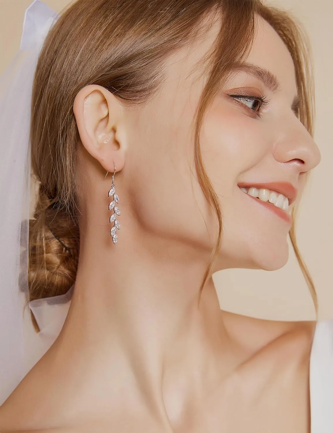 EAMTI Silver Dangle Earrings for Women Cubic Zirconia Marquise Bridal Wedding Earrings 925 Sterling Silver Post Engagement Earring