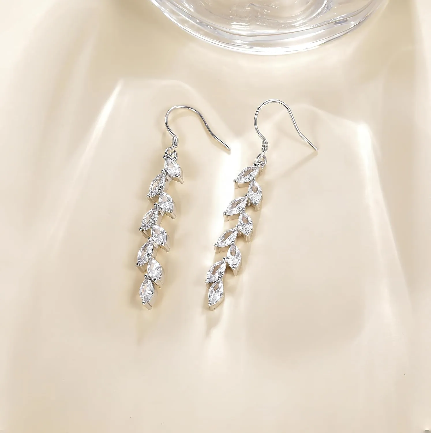 EAMTI Silver Dangle Earrings for Women Cubic Zirconia Marquise Bridal Wedding Earrings 925 Sterling Silver Post Engagement Earring