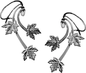 Ear Charms Maple 3 Leaf Long Wave Ear Cuff Earring Wrap/Jackets Rhodium on Silver